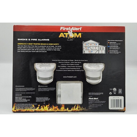 First Alert ATOM Smoke & Fire Alarms 2-PACK 761090 - P1000 Battery-Operated NEW - Picture 2 of 6